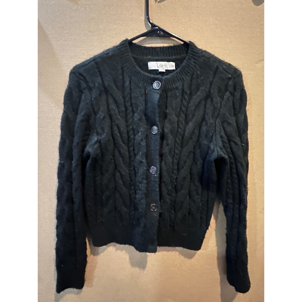 LOFT‎ Cardigan Sweater Womens S Dark Green Excellent Cable Knit Button Front
